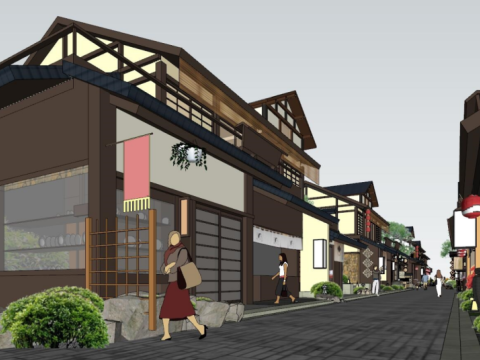 Special Japanese-style commercial street project design SU model 3D Model