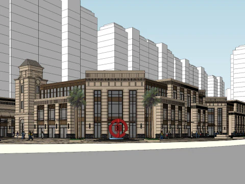 SU Model of Featured Classical Art Commercial Street 3D Model
