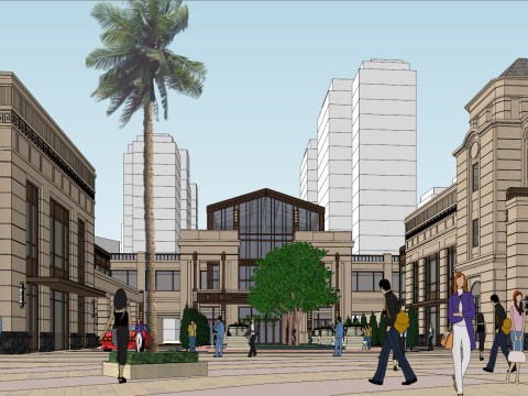 SU Model of Featured Classical Art Commercial Street 3D 模型