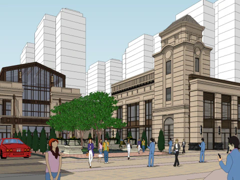 SU Model of Featured Classical Art Commercial Street 3D Model