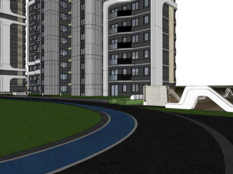 SU Model of High-rise Building in Modern Style Community 3D Model