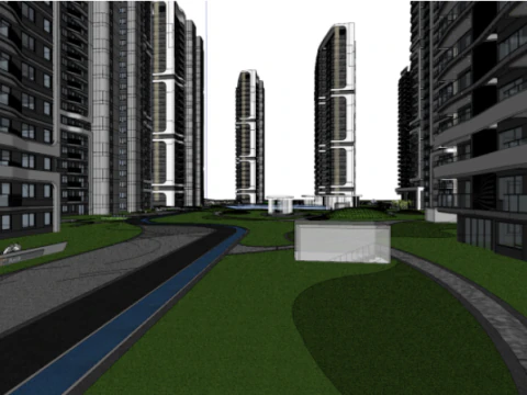 SU Model of High-rise Building in Modern Style Community 3D Model