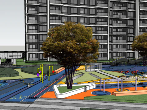 현대 도시 주거 풍경은 넓은 면적의 SU 모델을 완성합니다. 3D 모델