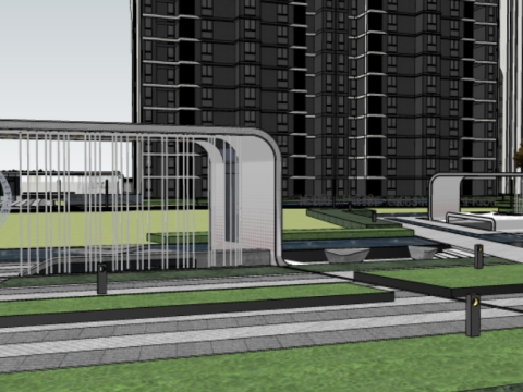 Modern urban residential landscape complete large area su model 3D 模型