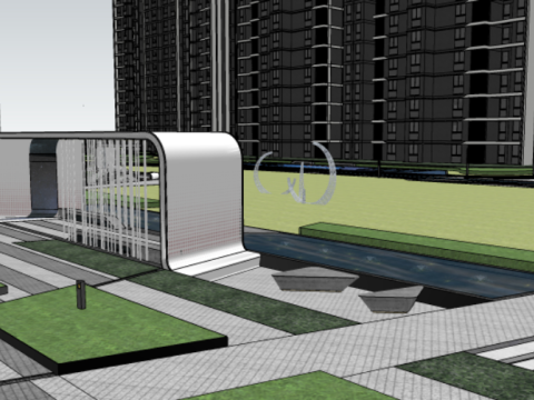 Modern urban residential landscape complete large area su model 3D 模型