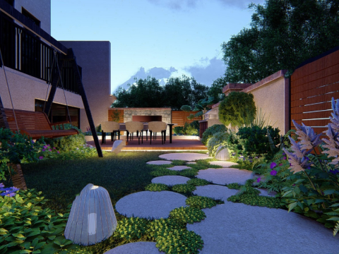 Modern style garden fine sketchup model Modelo 3D