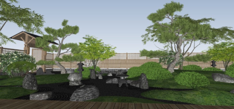 Modern style dry landscape courtyard landscape SU model Model 3D .c4d .max .obj .3ds .fbx .stl .blend