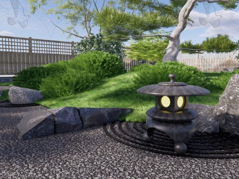 Modern style dry landscape courtyard landscape SU model Model 3D