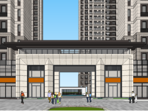 SU Model of Modern Central Garden-High Office Building 3D 模型