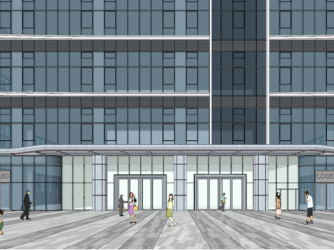 SU Model of Modern Central Garden-High Office Building 3D 模型