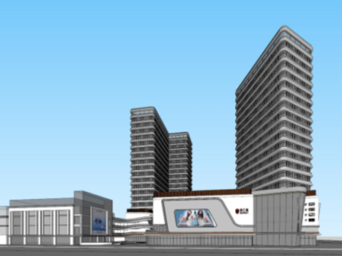 SU model of modern office-commercial complex building Model 3D