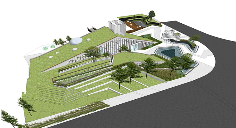 Su model of modern sales department earth-covered ecological landscape building 3D Model .c4d .max .obj .3ds .fbx .stl .blend 