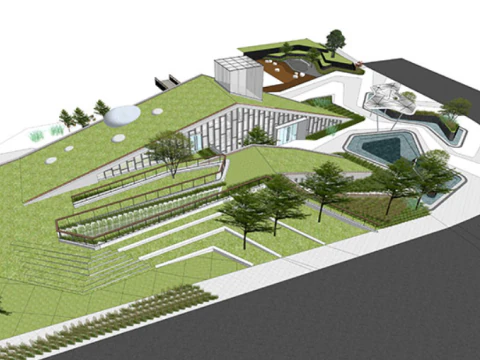 Su model of modern sales department earth-covered ecological landscape building 3D Model