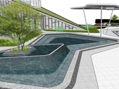 Su model of modern sales department earth-covered ecological landscape building 3D Model