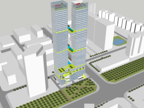 SU Model of Modern Super High-rise Complex Double Towers and Strange Affinity Building 3D Model