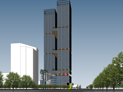 SU Model of Modern Super High-rise Complex Double Towers and Strange Affinity Building 3D Model