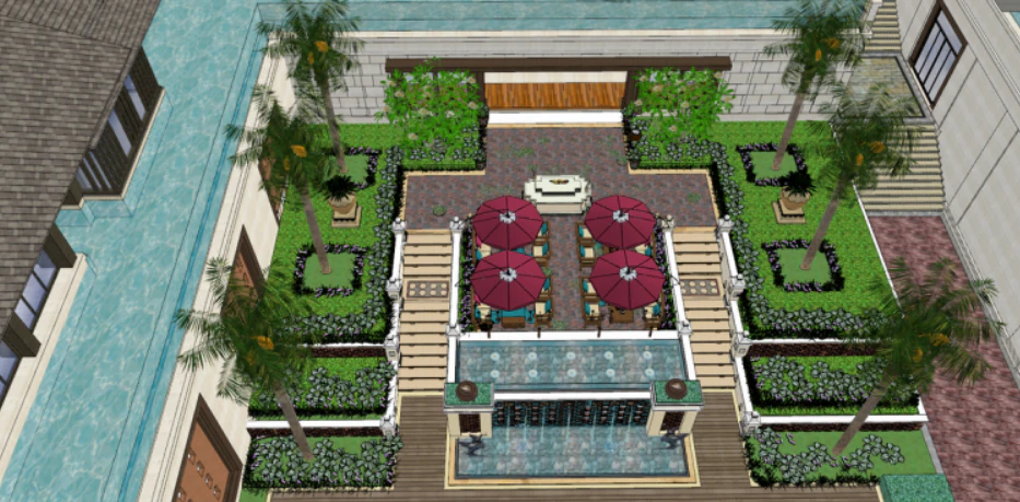 Modern resort garden landscape su model 3D Model .c4d .max .obj .3ds .fbx .stl .blend