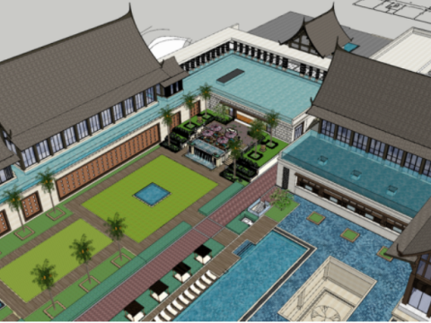 Modern resort garden landscape su model Model 3D
