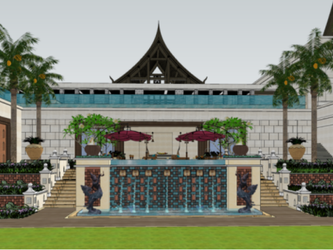 Modern resort garden landscape su model Model 3D
