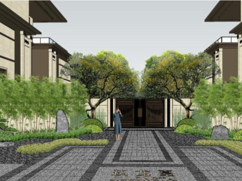 Modern Villa Landscape Design with Su Pattern 3D 模型