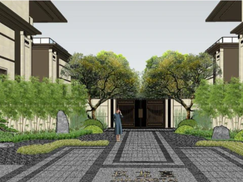 Modern Villa Landscape Design with Su Pattern 3D Model