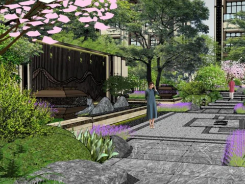 Modern Villa Landscape Design with Su Pattern 3D Model