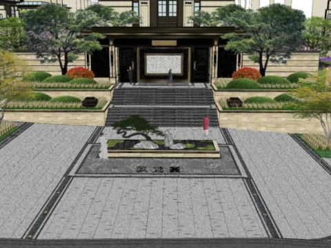 Modern Villa Landscape Design with Su Pattern 3D 模型