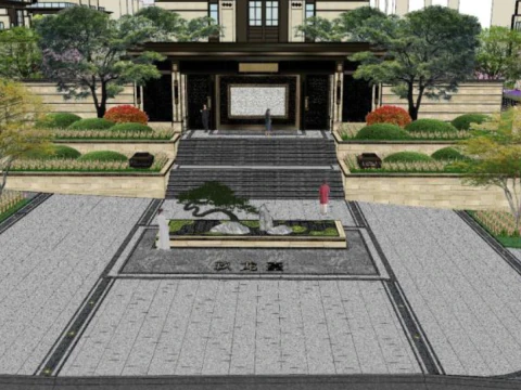 Modern Villa Landscape Design with Su Pattern 3D Model