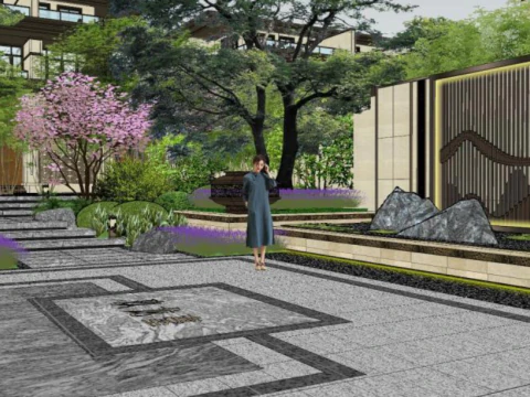 Modern Villa Landscape Design with Su Pattern 3D Model