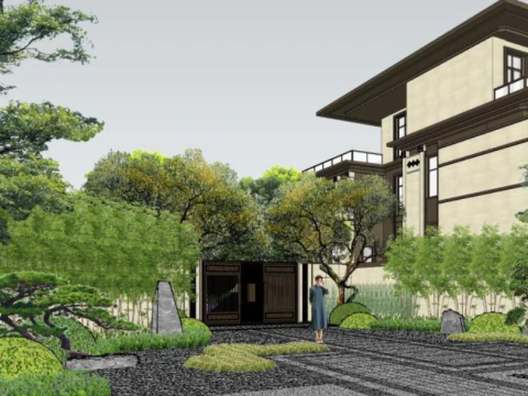 Modern Villa Landscape Design with Su Pattern 3D Model