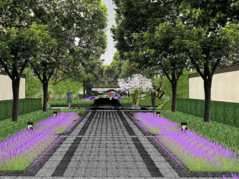 Modern Villa Landscape Design with Su Pattern 3D Model