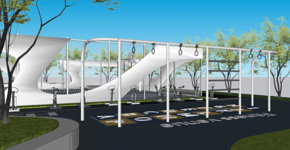Modern multifunctional sports park landscape SU 3D Model .c4d .max .obj .3ds .fbx .stl .blend 