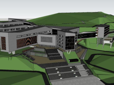 Bidding Scheme for Modern Mountain style Middle School Education Building Project 3D Model