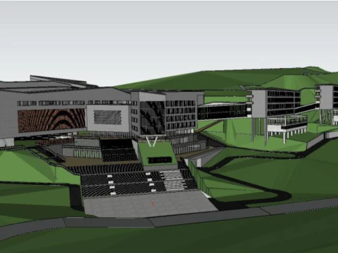 Bidding Scheme for Modern Mountain style Middle School Education Building Project 3D Model