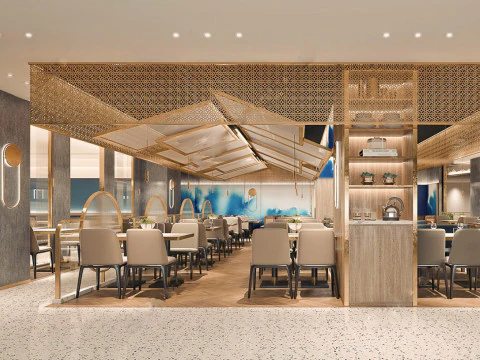 Interieurontwerp Restaurantruimteplanning SU Prachtig model Materiaaltextuur 3D Model