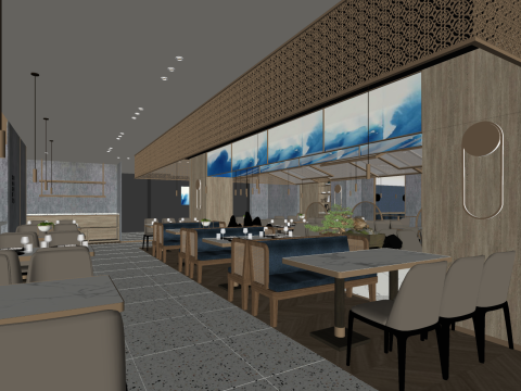Interior Design Restaurant Space Planning SU Exquisite Model Material Texture 3D 모델