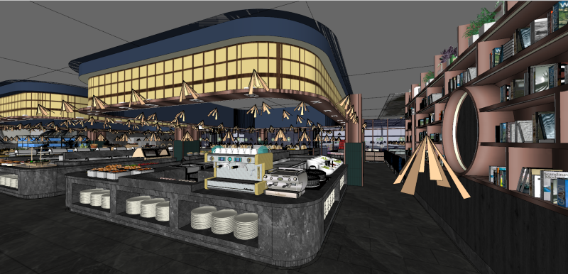 Interior design Modern seafood cafeteria space plan SU fine model 3D 모델 .c4d .max .obj .3ds .fbx .stl .blend