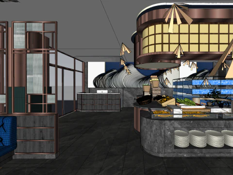 Interior design Modern seafood cafeteria space plan SU fine model 3D Model