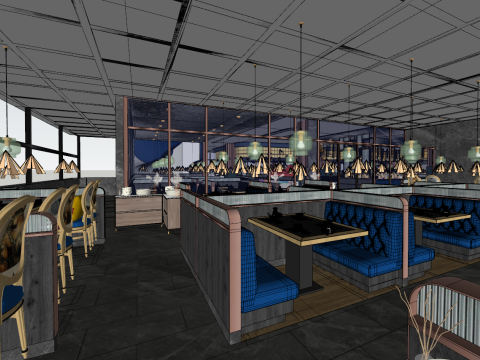 Interior design Modern seafood cafeteria space plan SU fine model 3D 모델