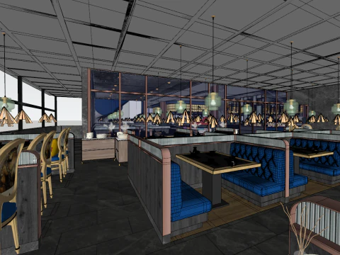 Interior design Modern seafood cafeteria space plan SU fine model 3D Model