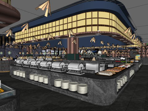Interior design Modern seafood cafeteria space plan SU fine model 3D 모델