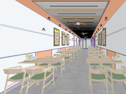 Interior Design Lamian Noodles Restaurant Space Design Scheme Su Jingpin Model Modello 3D