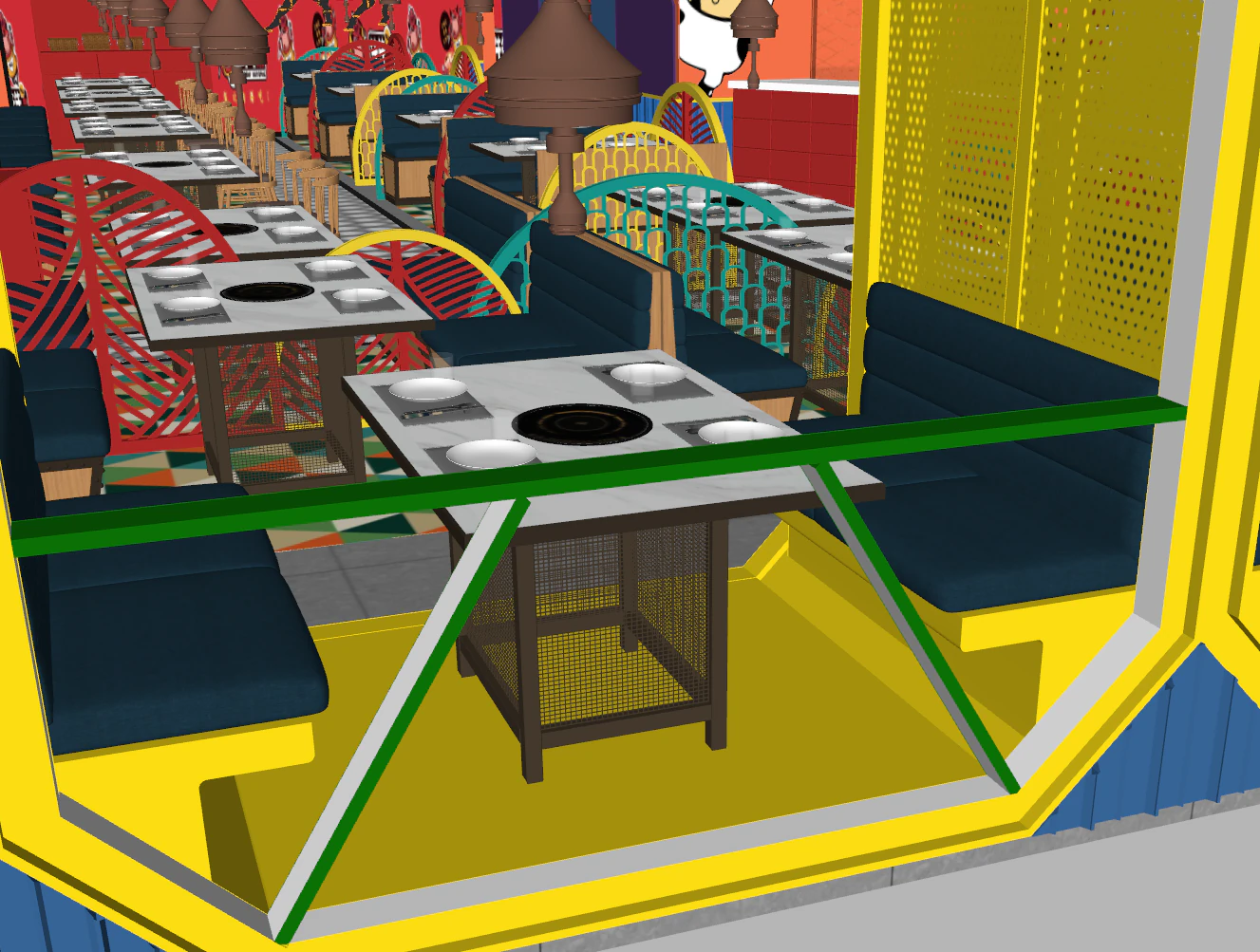 Interior design Beef Hot Pot Restaurant Space Plan SU Fine Material Texture 3D Model .c4d .max .obj .3ds .fbx .stl .blend