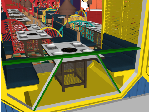 Interior design Beef Hot Pot Restaurant Space Plan SU Fine Material Texture 3D Модель