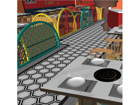 Interior design Beef Hot Pot Restaurant Space Plan SU Fine Material Texture 3D 模型