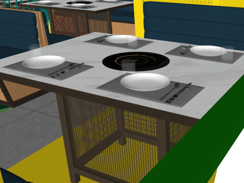 Interior design Beef Hot Pot Restaurant Space Plan SU Fine Material Texture 3D 模型