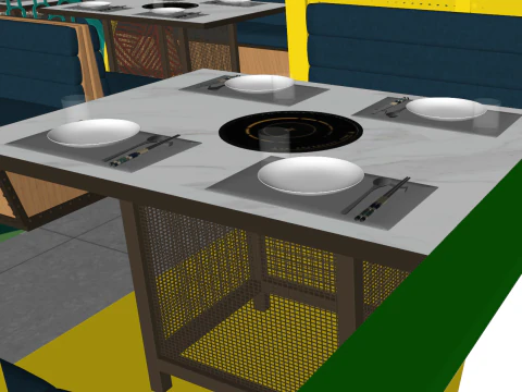 Interior design Beef Hot Pot Restaurant Space Plan SU Fine Material Texture 3D Model