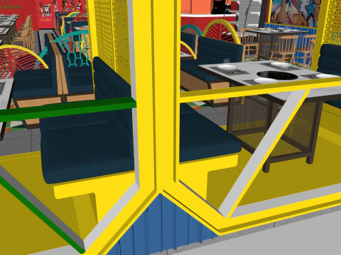 Interior design Beef Hot Pot Restaurant Space Plan SU Fine Material Texture 3D Model