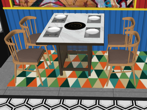 Interior design Beef Hot Pot Restaurant Space Plan SU Fine Material Texture 3D 模型