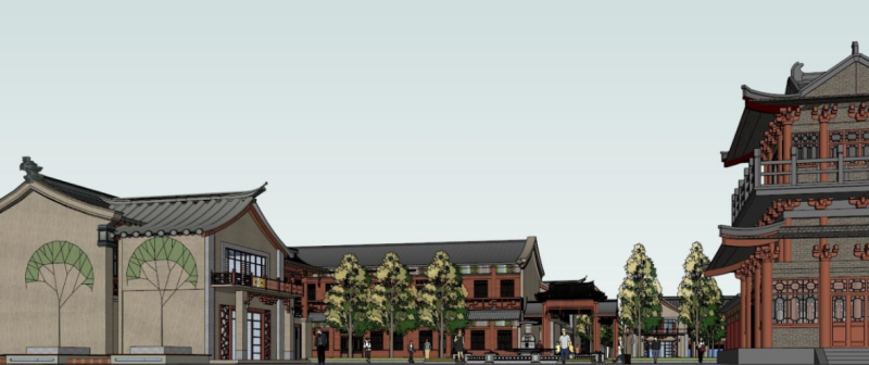 Features Antique Tangfeng Commercial Street Project Design SU Model Modello 3D .c4d .max .obj .3ds .fbx .stl .blend 
